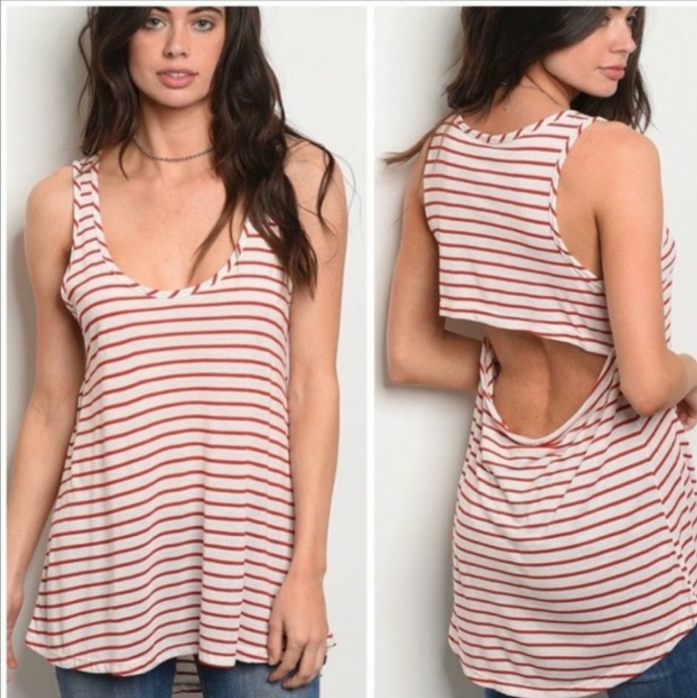 👾 Red & Oatmeal Open Back Tank